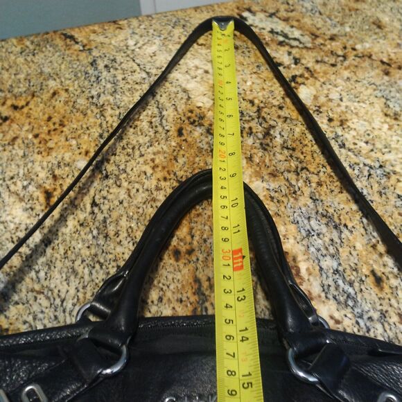 Calvin Klein Black Pebble Leather Convertible Satchel Shoulder Bag Buckle Accent - Picture 11 of 12